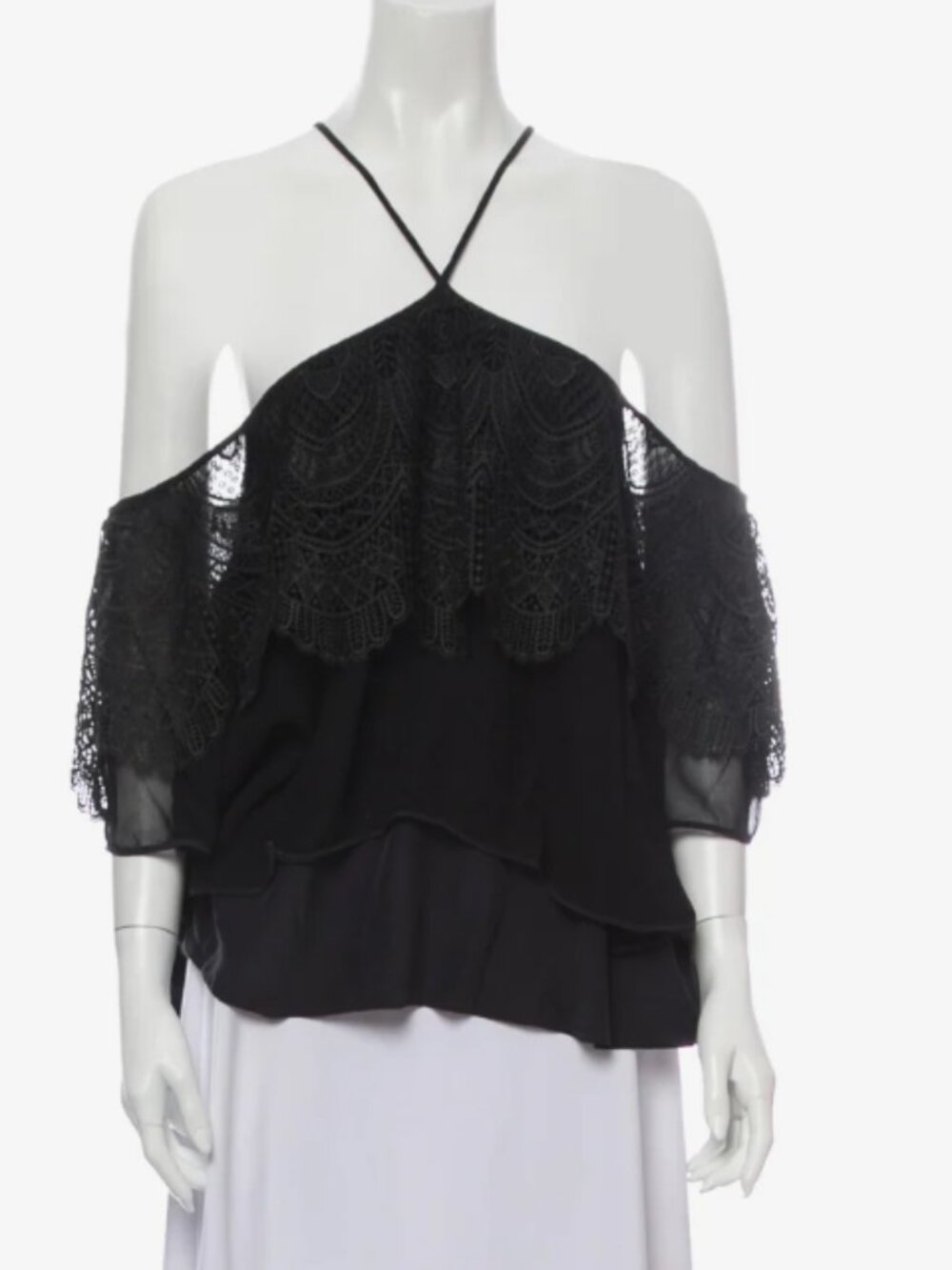 Cinq à Sept  Halterneck Three-Quarter Sleeve Blouse  Black | Size: L